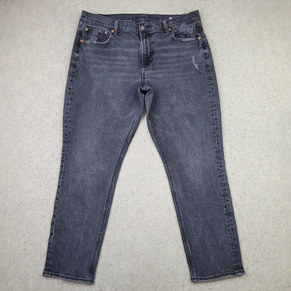 American Eagle Jeans Womens 6P Black 90's Skinny Distressed Faded Denim Cotton